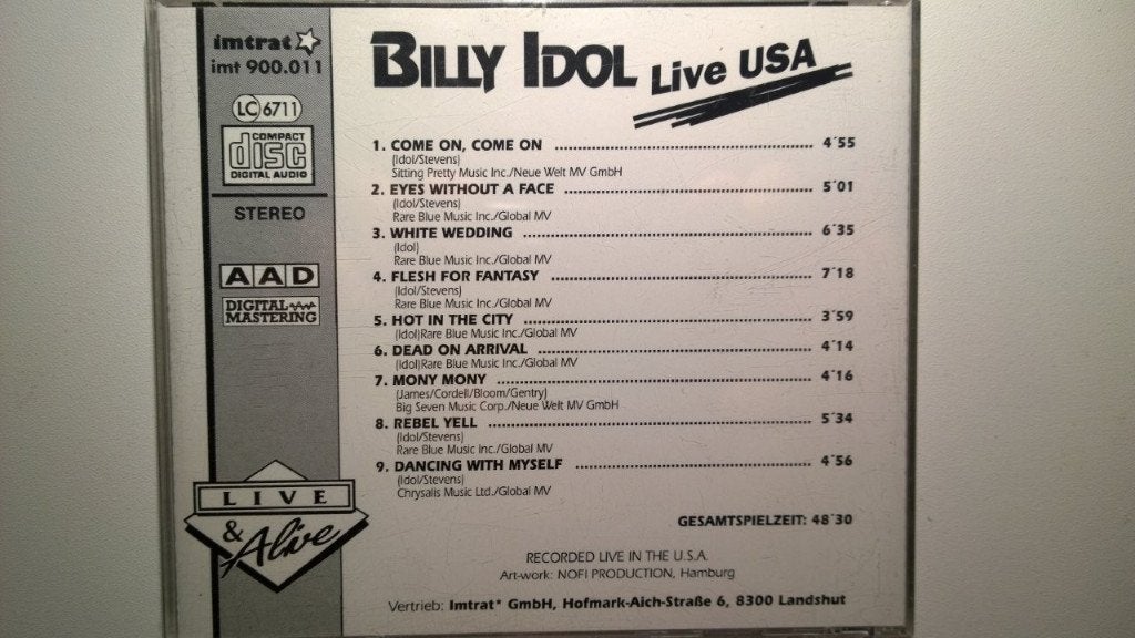 Billy Idol - Live USA (Live & Alive), Ophalen of Verzenden, Zo goed als nieuw, Poprock, Album