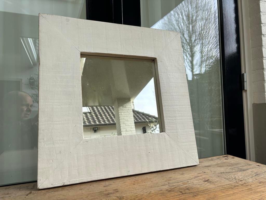 Mooie witte Indiase spiegel van scrapwood - 60x60 cm, Huis en Inrichting, Woonaccessoires | Spiegels, Nieuw, 50 tot 75 cm, Minder dan 100 cm