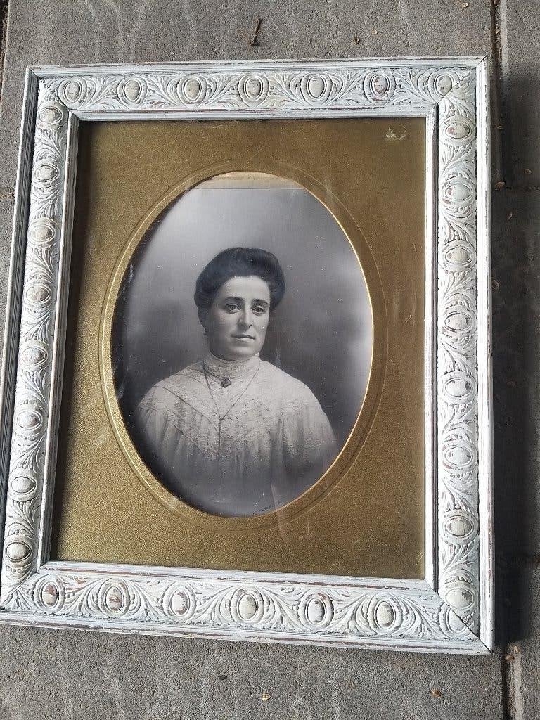 groot brocante schilderij/prent portret vrouw, Ophalen of Verzenden