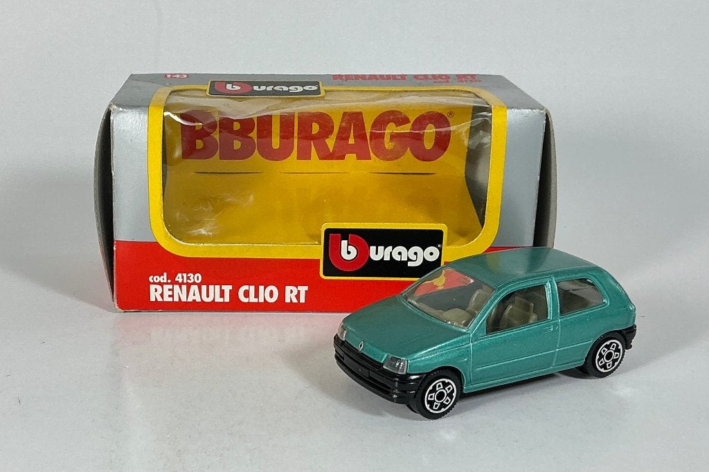 Renault Clio RT 1994 Burago 1:43 NIEUWSTAAT MET DOOS, Ophalen of Verzenden, Zo goed als nieuw, Auto, Overige merken