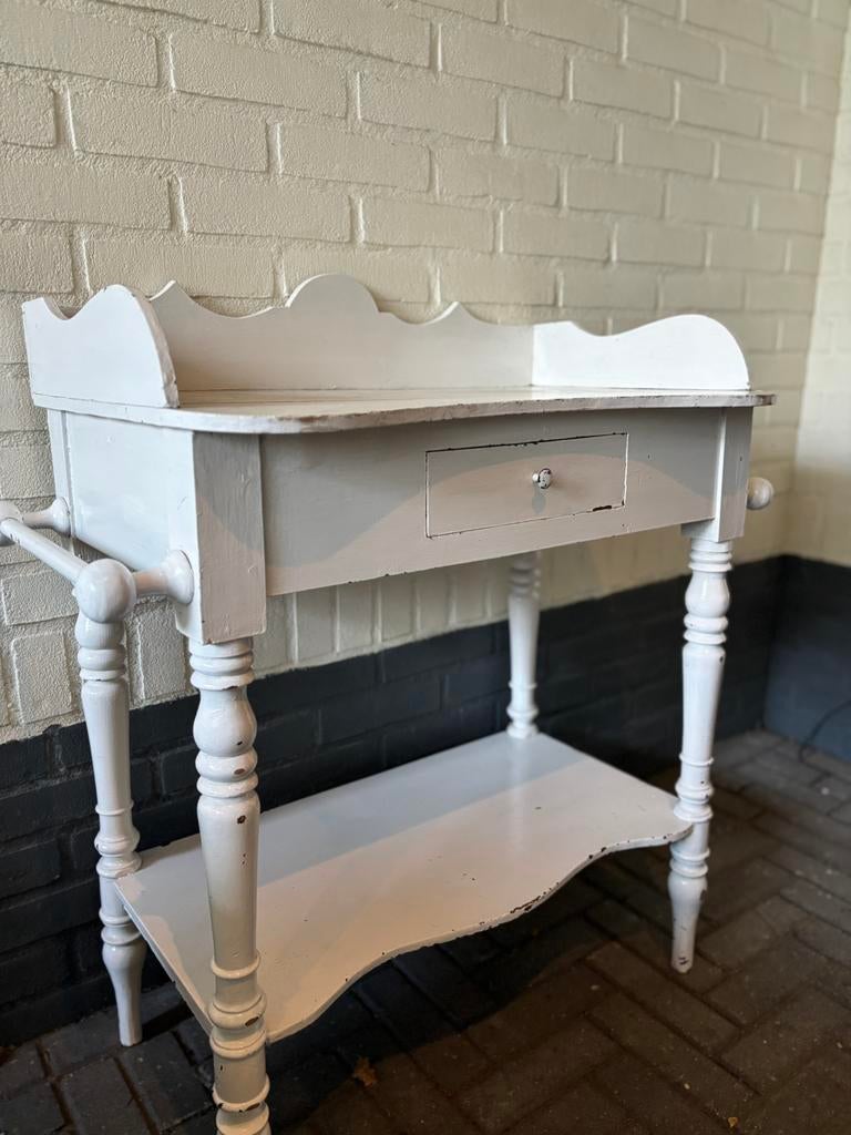 Brocante witte wastafel, sidetable, tafel, Ophalen