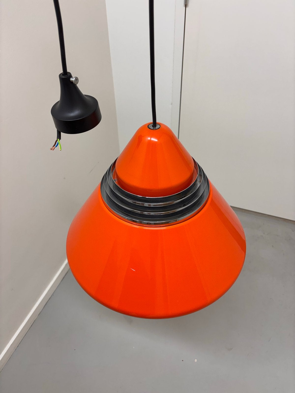 Vintage Oranje Hanglamp - Jaren '70 Design, Huis en Inrichting, Lampen | Hanglampen, Ophalen of Verzenden, Gebruikt, Kunststof