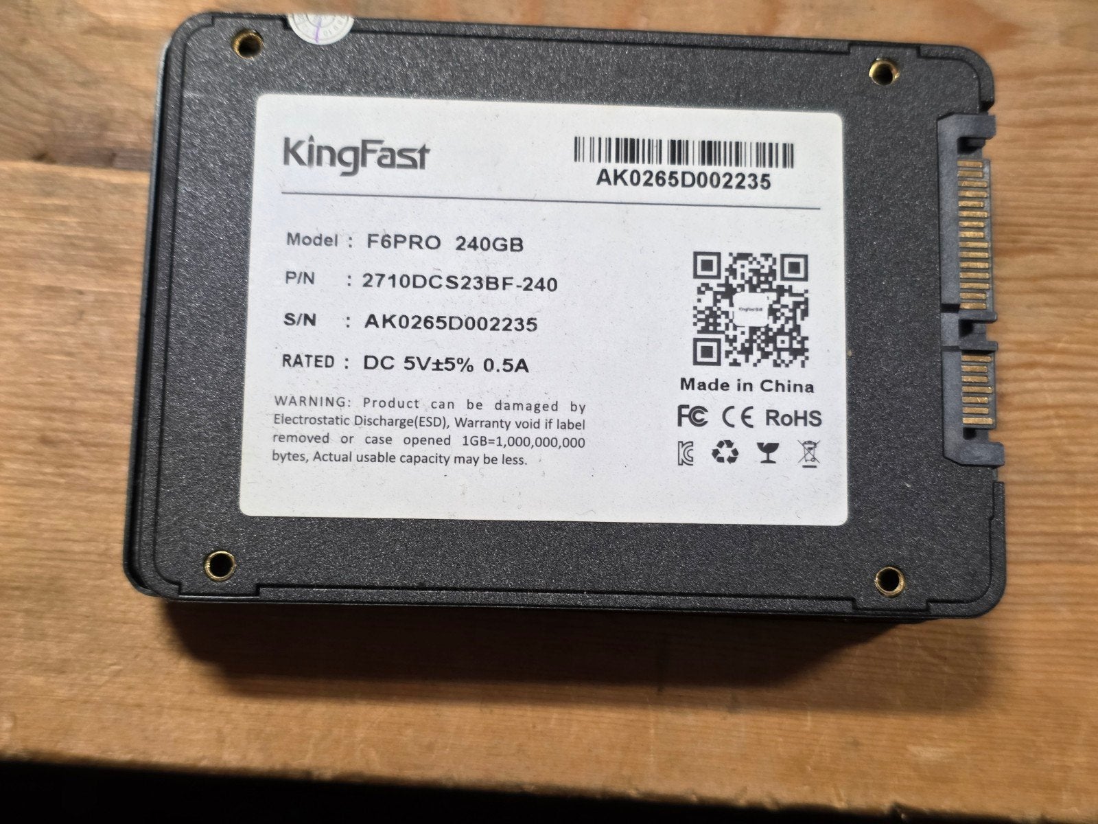 Kingfast 240gb ssd laptop hdd hardeschijf, Intern, Gebruikt, Ophalen of Verzenden, Laptop