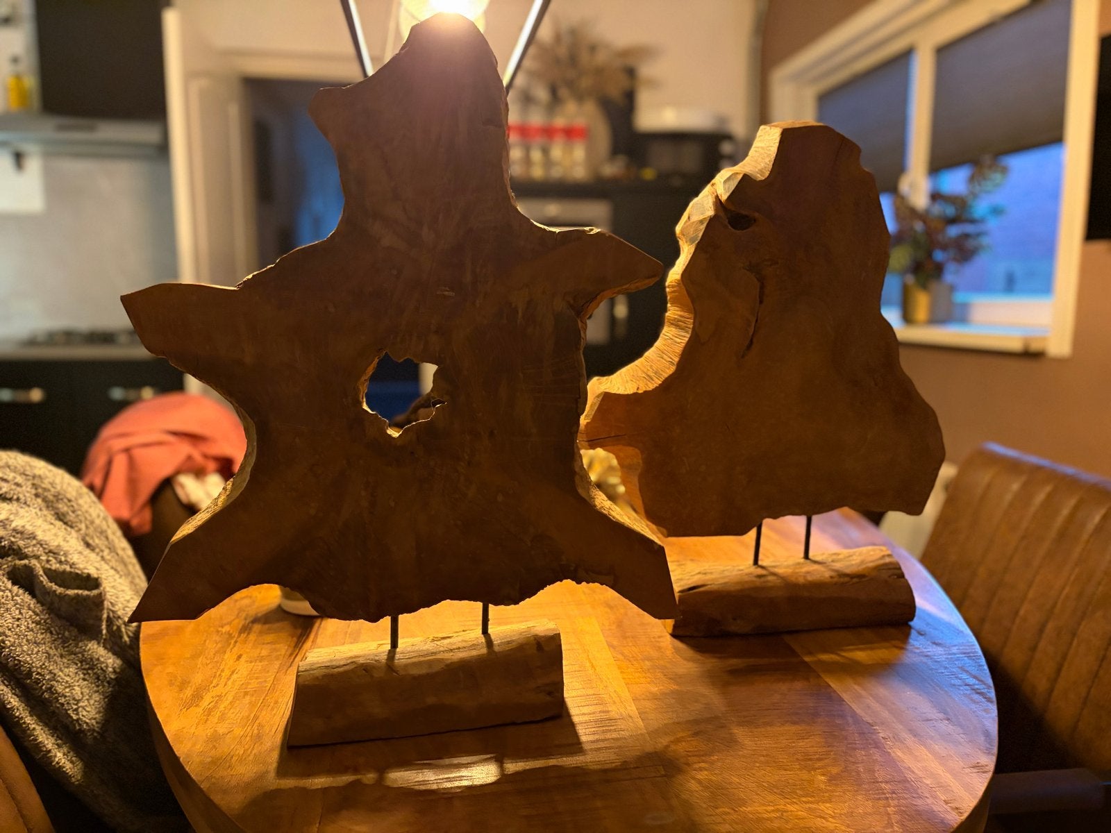 Decoratieve houten ornamenten - Zo goed als nieuw, Ophalen, Zo goed als nieuw, Bruin, Hout