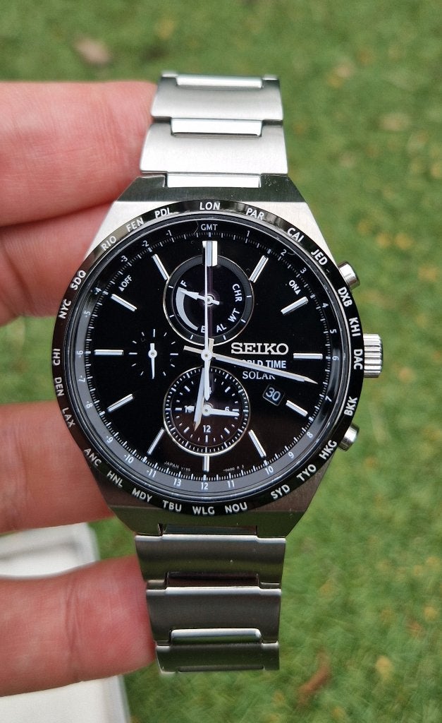 Seiko Spirit alarm solar chronograaf SPBJ025 horloge saffier, Gebruikt, Staal, Polshorloge, Ophalen of Verzenden