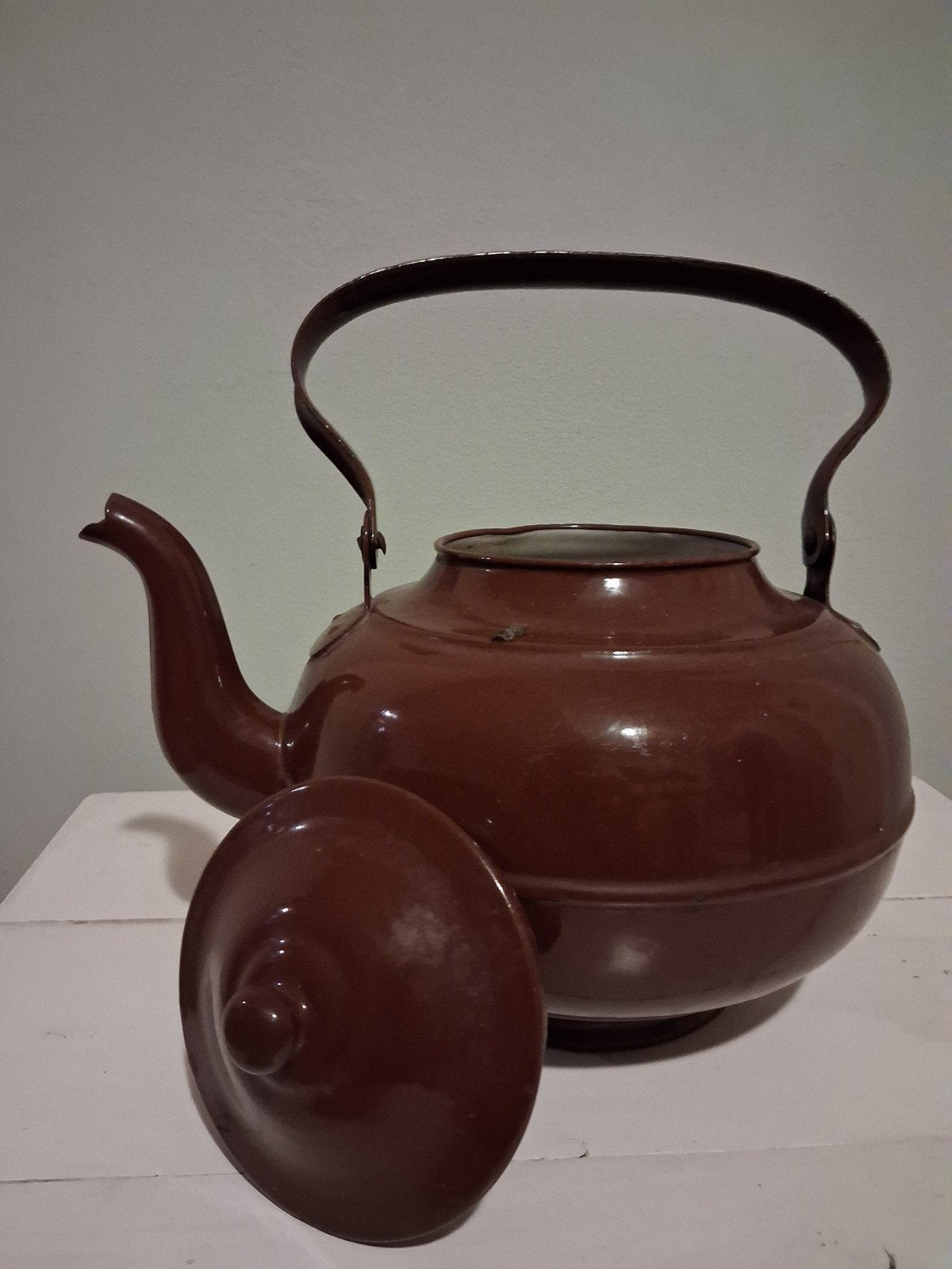 Geëmailleerde ketel - Bruin - 29 cm hoog, Antiek en Kunst, Ophalen of Verzenden