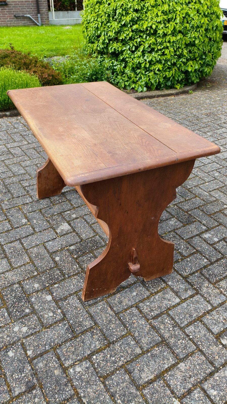 Antieke eikenhouten kloostertafel met stoel, handgesneden, Antiek en Kunst, Ophalen