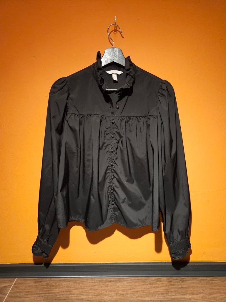 H&M zwarte blouse maat S met jabot, H&M, Zwart, Ophalen of Verzenden, Maat 36 (S)