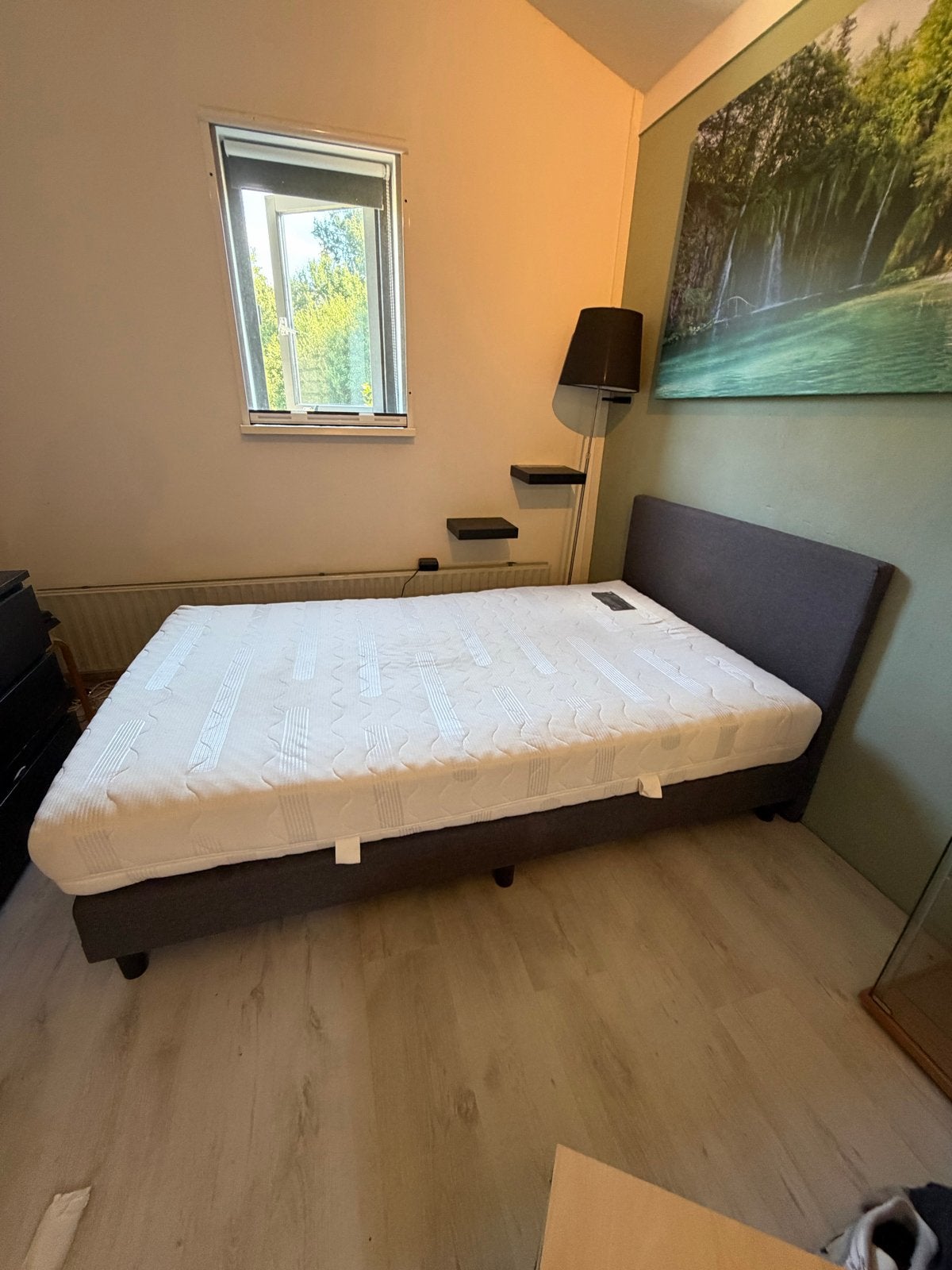 Boxspring antraciet 120x200 met matras en molton, Ophalen, Gebruikt, Twijfelaar, 120 cm