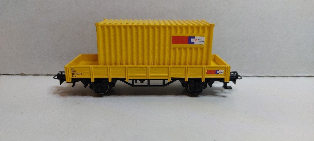 Strukton Lage Bakwagon met 20ft. Container *Nieuwstaat* (05), Hobby en Vrije tijd, Wisselstroom, Wagon, Ophalen of Verzenden, Märklin