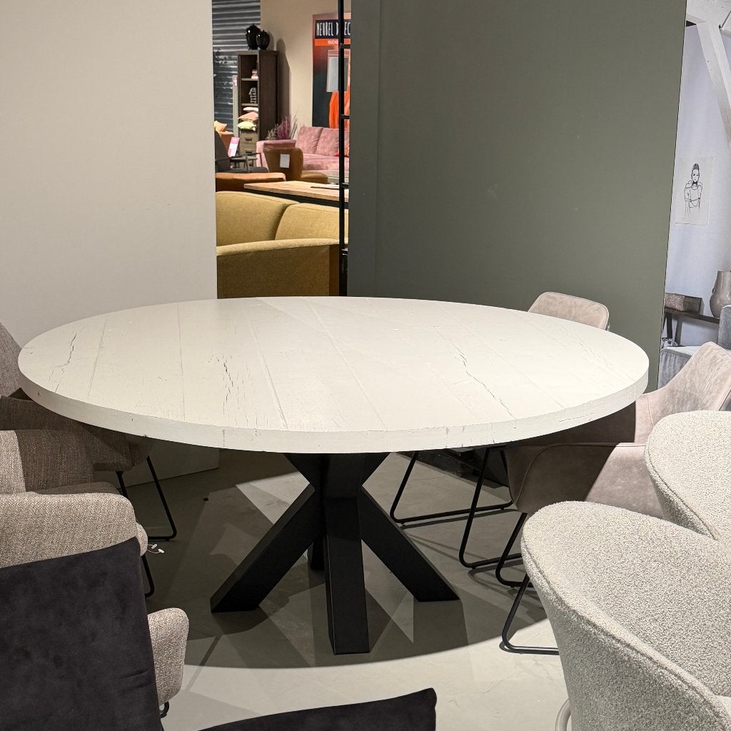 Zeer grote ronde tafel massief eiken 5cm 180x180cm, Huis en Inrichting, Tafels | Eettafels, Ophalen, 150 tot 200 cm, Zo goed als nieuw