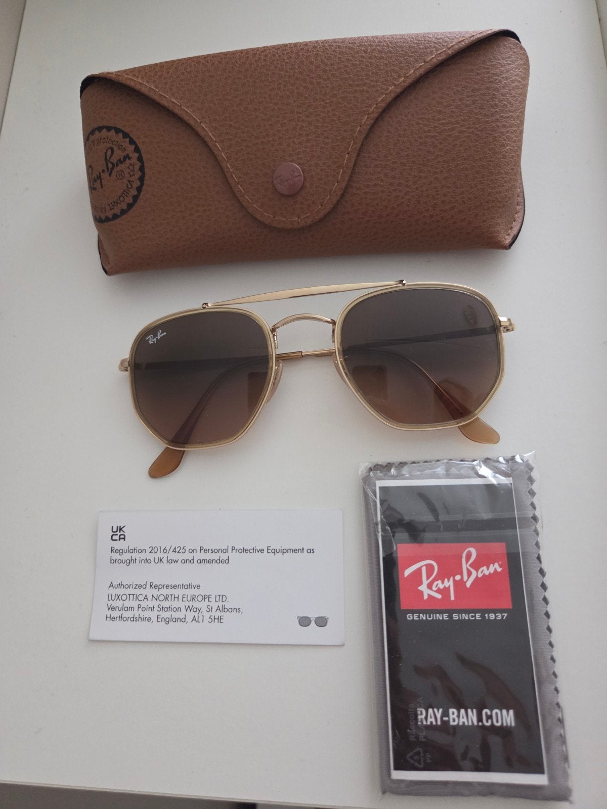 Nieuwe Ray-Ban The Marshall II Zonnebril RB 3648-M Goud Brui, Zonnebril, Bruin, Nieuw, Ophalen of Verzenden