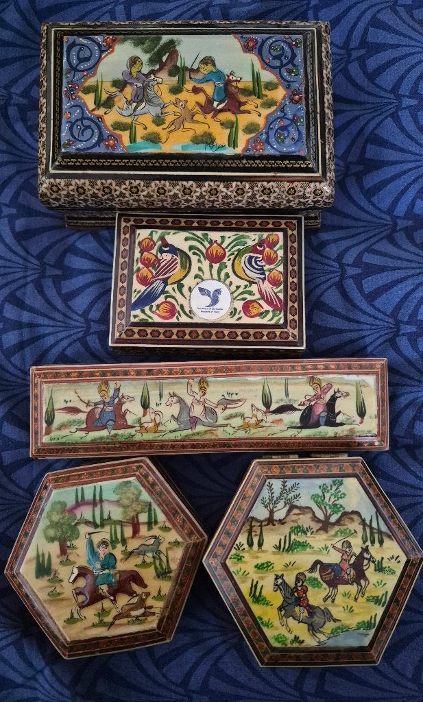 ( 5)Perzisch handgemaakt ingelegd houten sieradenkist, Antiek en Kunst, Hout, Doos, Ophalen of Verzenden, Meerkleurig