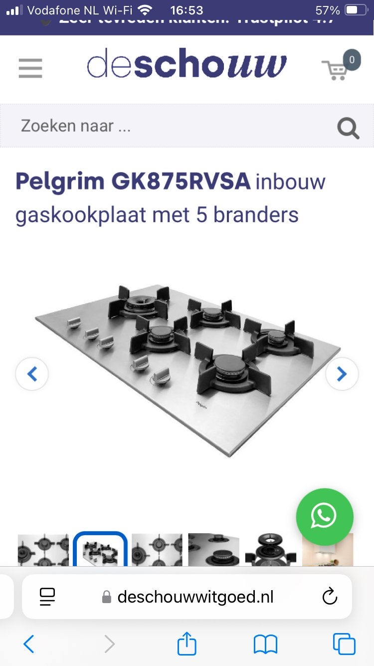 Nieuwe Pelgrim gas kookplaat A+ branders, Nieuw, Ophalen of Verzenden, Energieklasse A of zuiniger, Inbouw