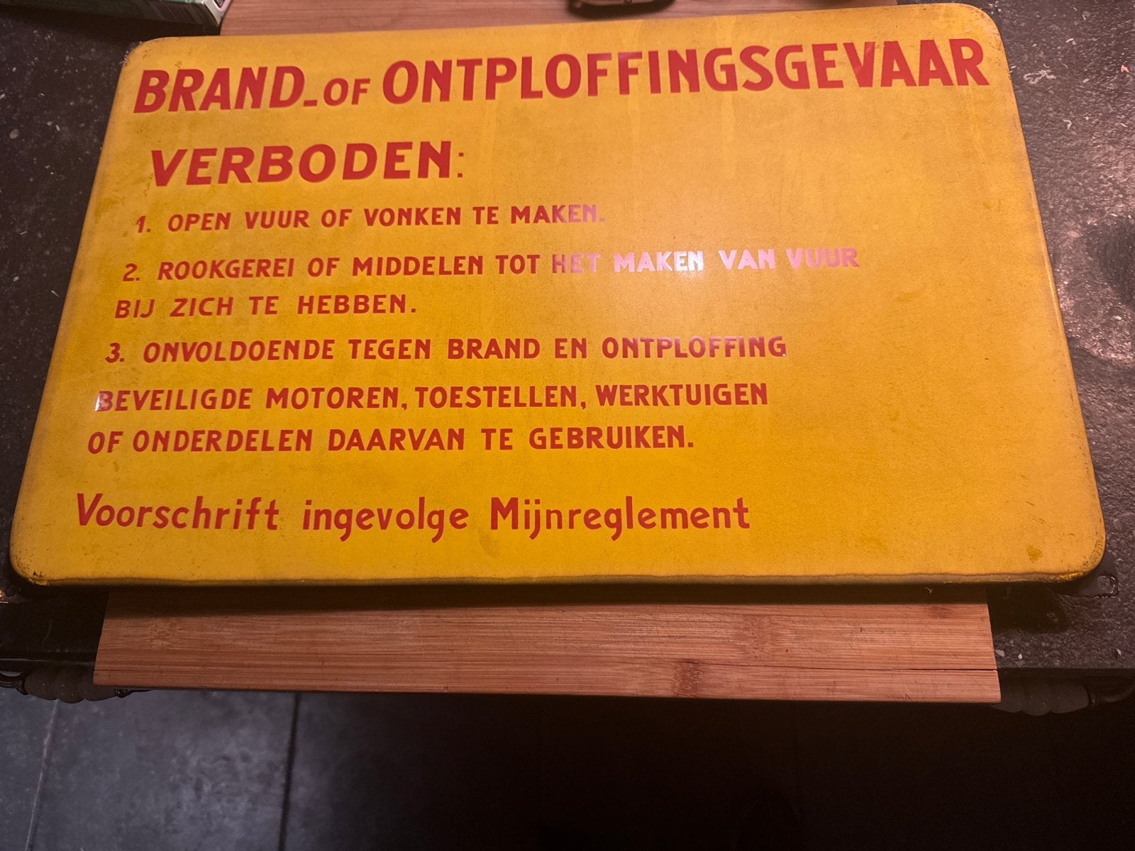 Oud emaille mijnbord 'Brand- of Ontploffingsgevaar', Antiek en Kunst, Ophalen of Verzenden