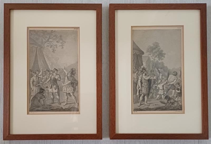 2 schilderijtjes in eikenhouten lijstjes,, Ophalen of Verzenden