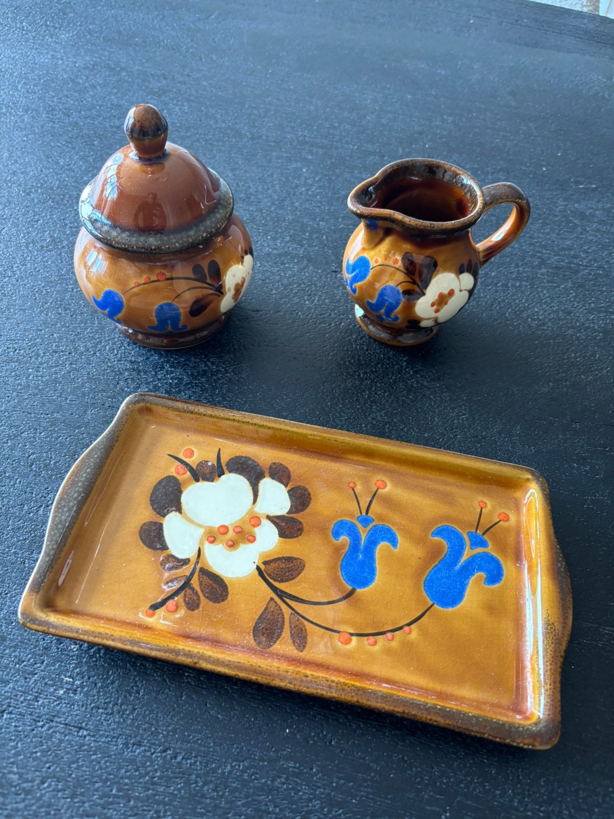 Vintage 70s Schramberg suiker en melk kannetje schotel, Ophalen of Verzenden
