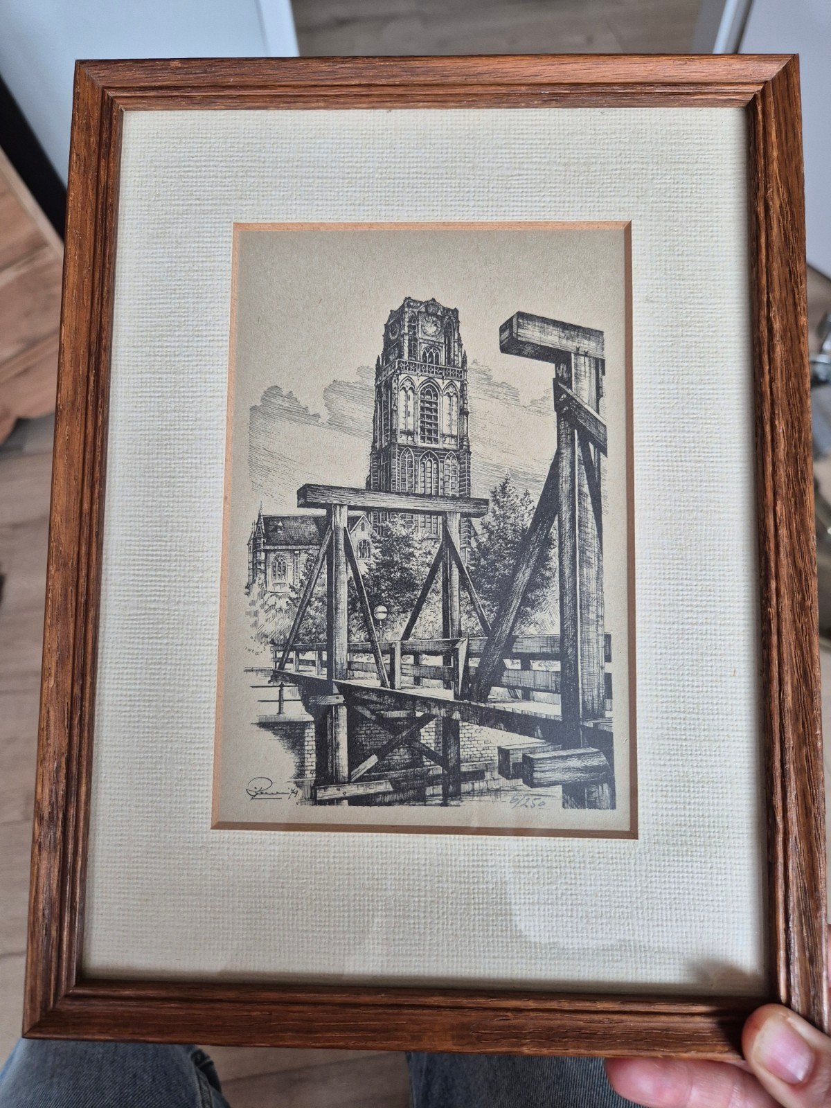 Pentekening Grote St. Laurenskerk Rotterdam - Wim Riem, Ophalen, Tekening, Pentekening, Ingelijst