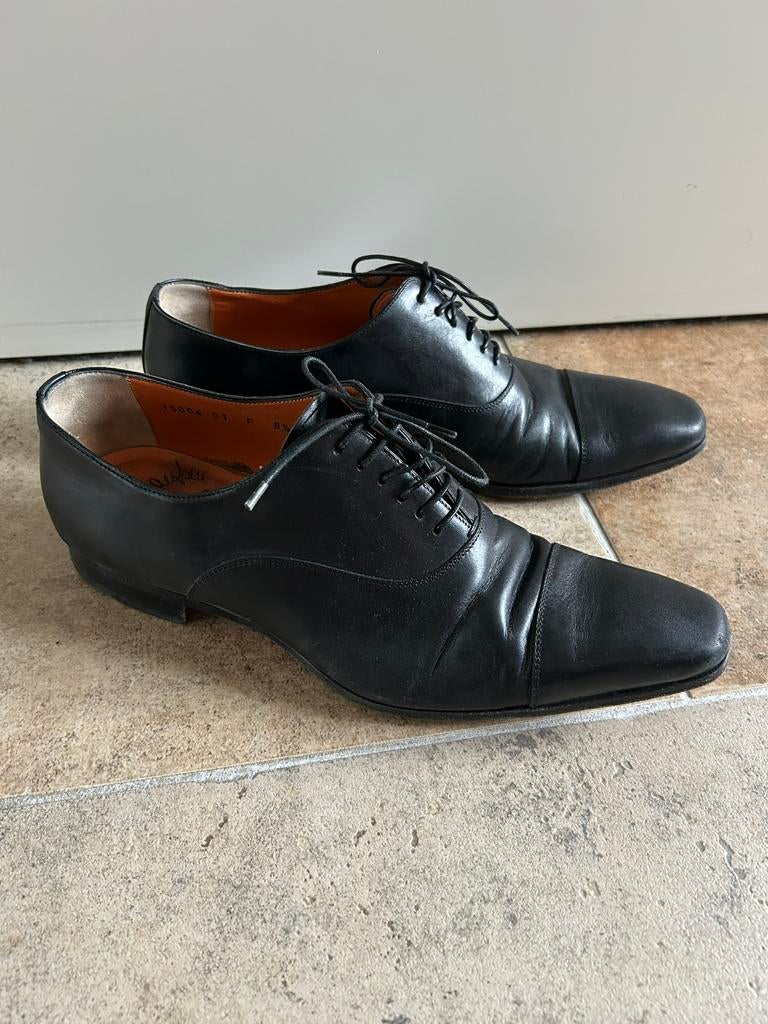 Zwarte Lederen Chique Santoni Veterschoenen maat 42,5 (8,5), Kleding | Heren, Schoenen, Zwart, Ophalen of Verzenden, Gedragen