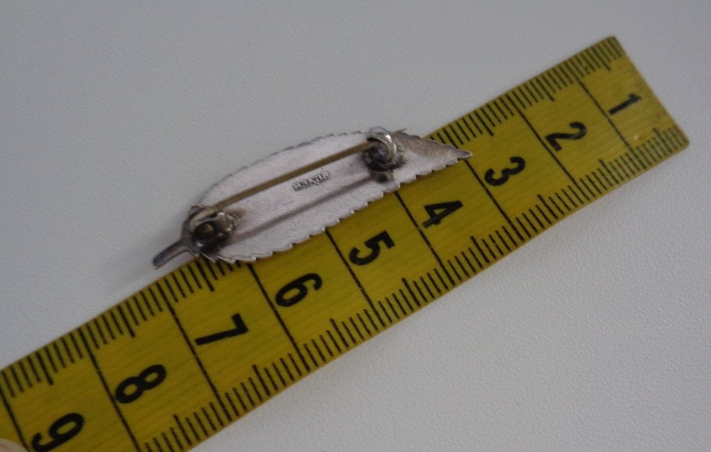 zilveren blad broche met MOTHER [1139], 4 tot 7 cm, Verzenden, Zo goed als nieuw, Zilver