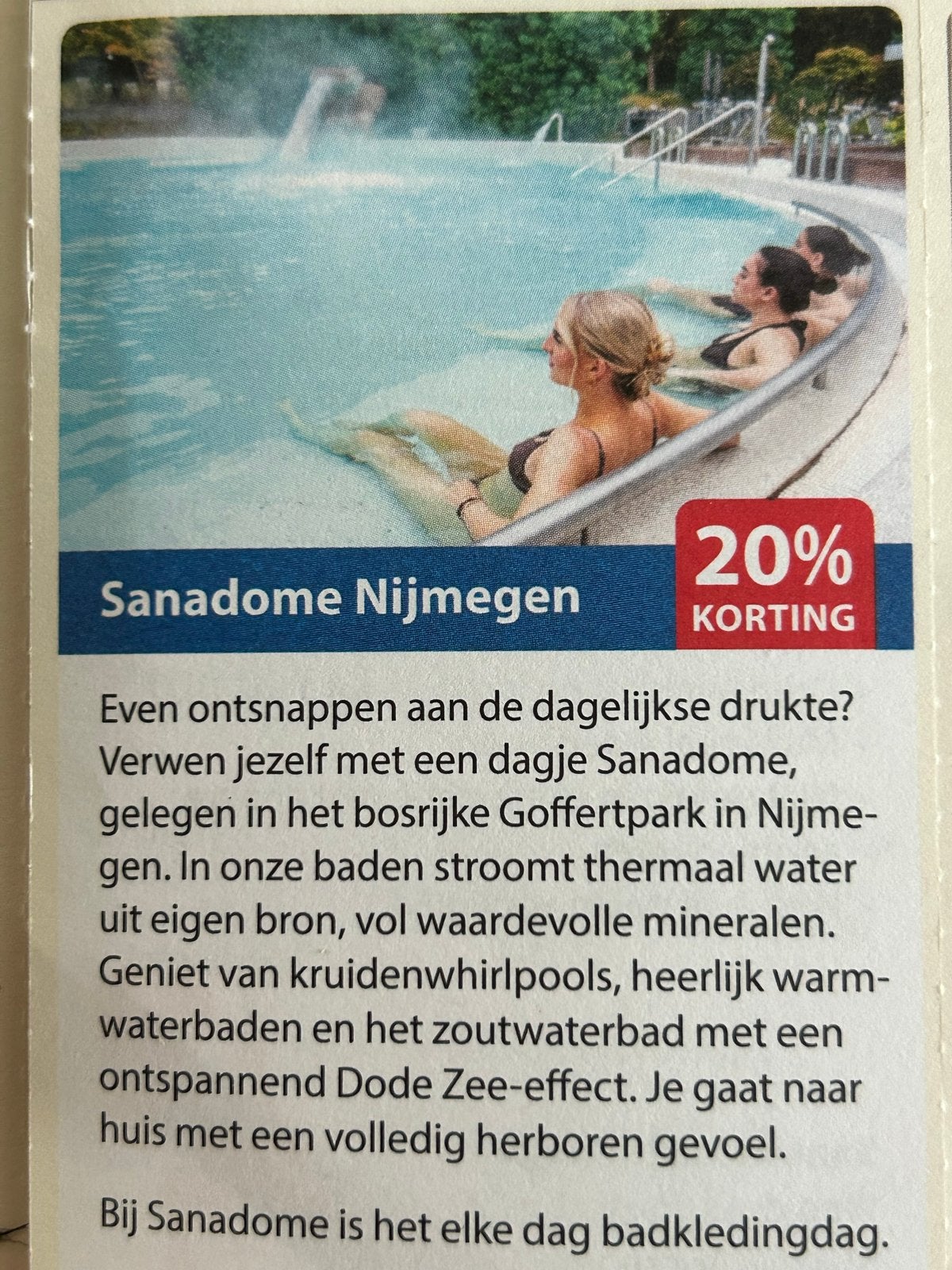 Sanadome 20% korting N9, Drie personen of meer, Kortingsbon, Arrangement, Spa of Sauna