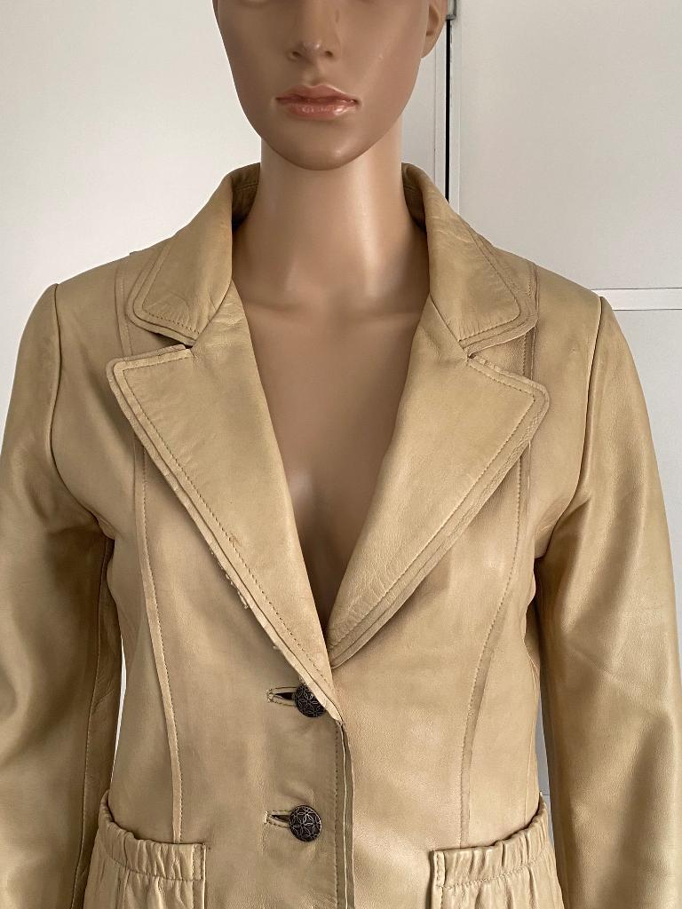 K109 Echt leren jasje maat S=36 blazer colbert leer beige, Transmission, Beige, Ophalen of Verzenden, Zo goed als nieuw