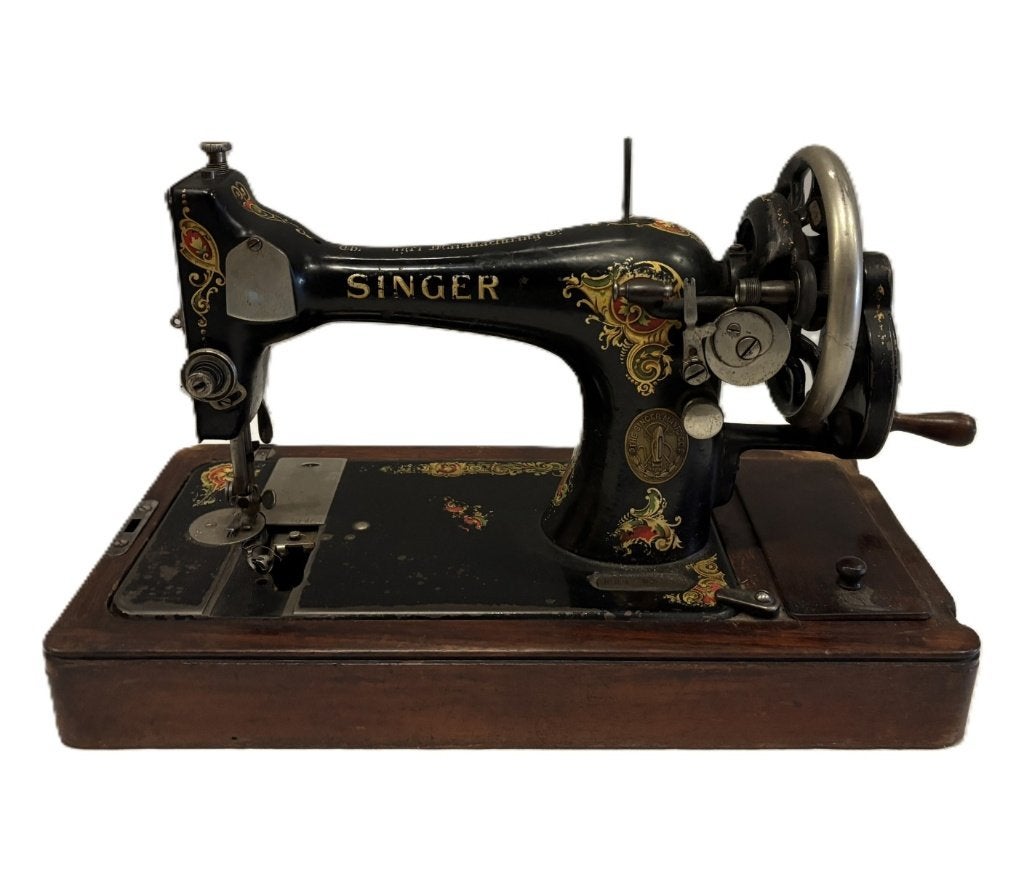 Antieke Singer handnaaimachine met handzwengel en kap, Ophalen of Verzenden