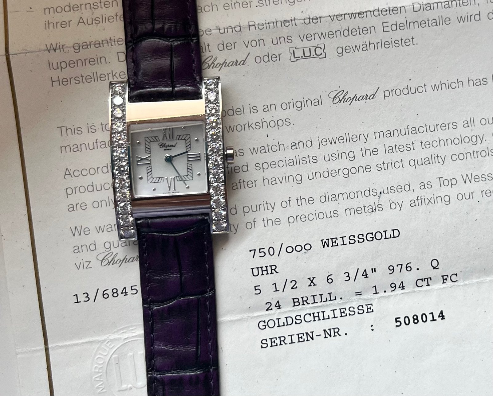 Chopard Your Hour 13/6845 Witgoud horloge met diamanten, Ophalen, Zo goed als nieuw, Overige merken