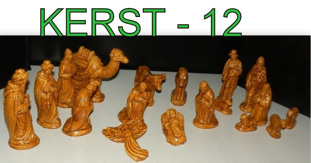 Kerst - 12 --- 18 delige bruine kerst groep van gips, Ophalen of Verzenden, Nieuw