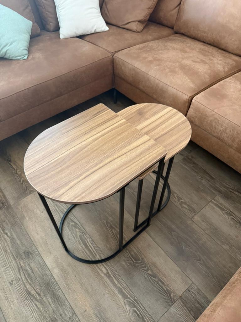 Compacte bijzettafel set - Hout en Metaal, Huis en Inrichting, Tafels | Salontafels, Gebruikt, Minder dan 50 cm, Overige vormen