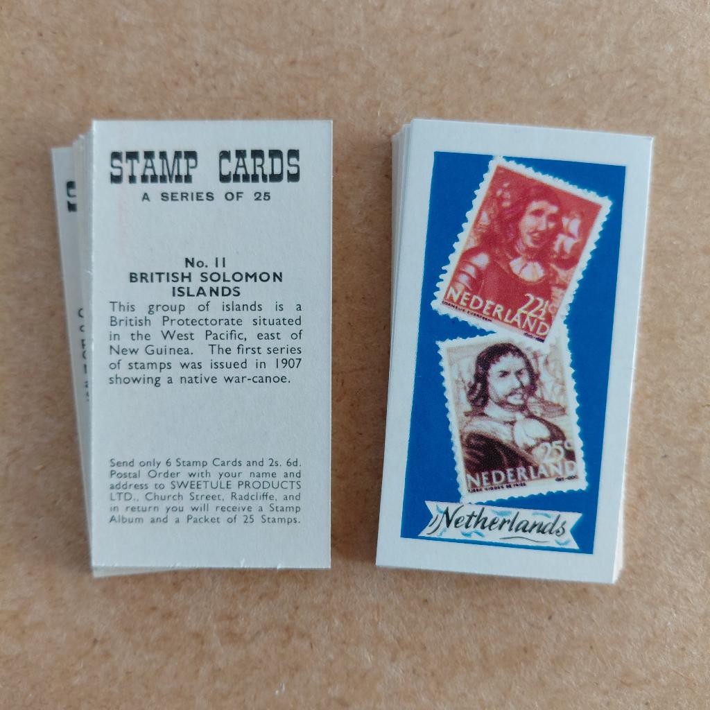 Stamp cards complete set 25 gum cards 1960 Sweetule, Ophalen, Zo goed als nieuw