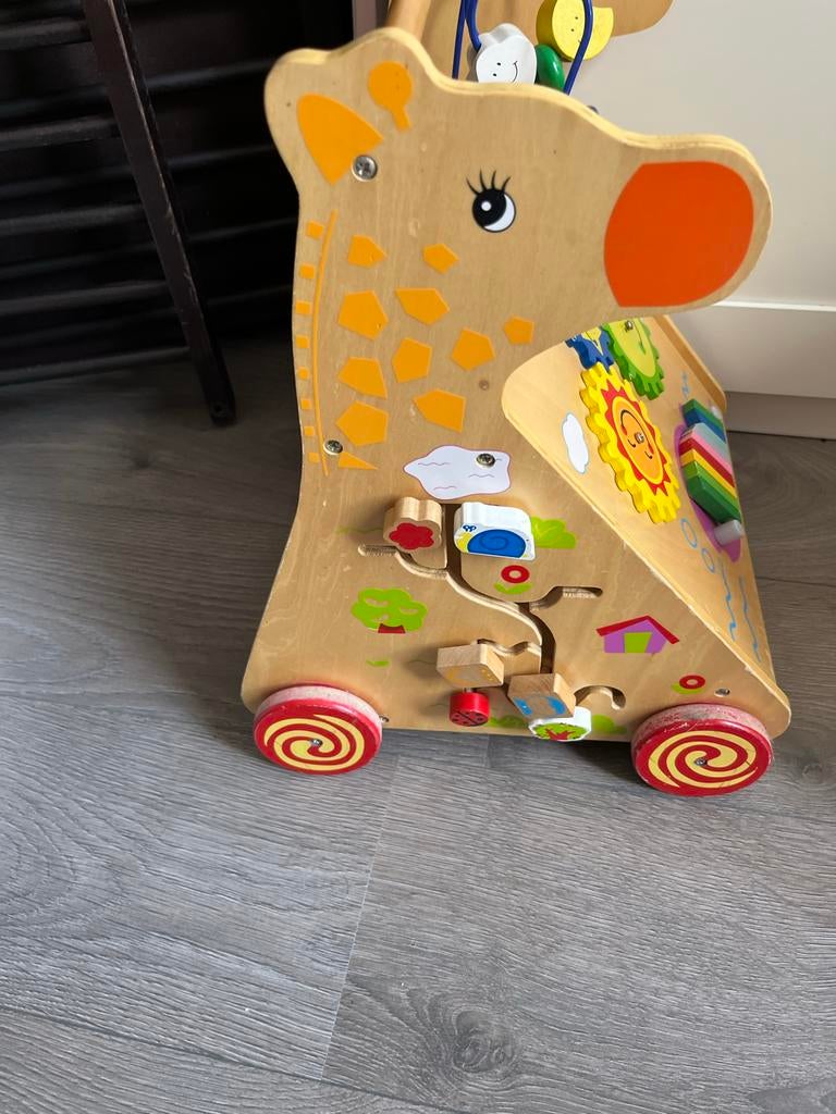 Houten loopkar giraf met speelopties, Ophalen, Gebruikt, Overige typen, Met wieltjes