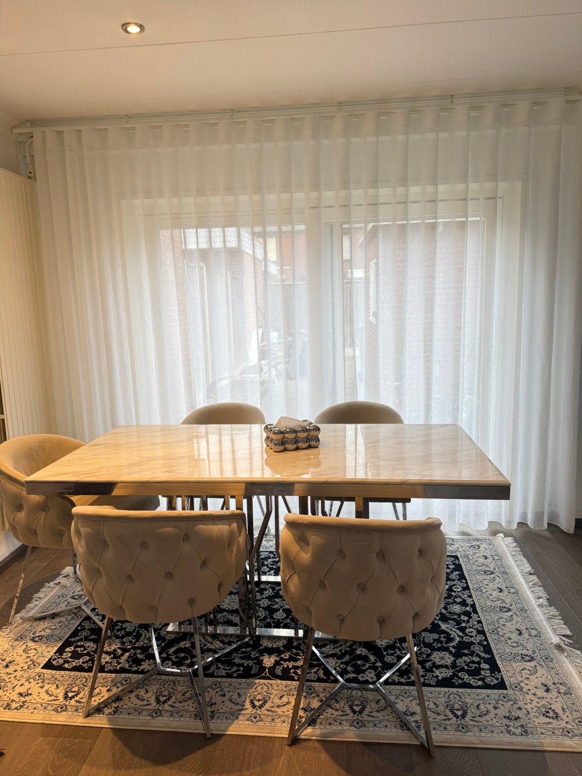 5 beige eetkamerstoelen, Ophalen, Beige, Rechthoekig, 50 tot 100 cm