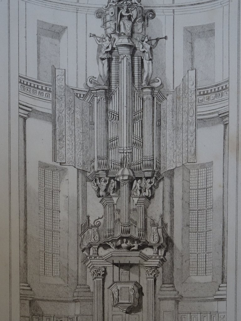 staalgravure orgel Lutherse Kerk te Amsterdam, Lemaitre 1840, 1800 - 1899, Verzenden, Architectuur, Gravure