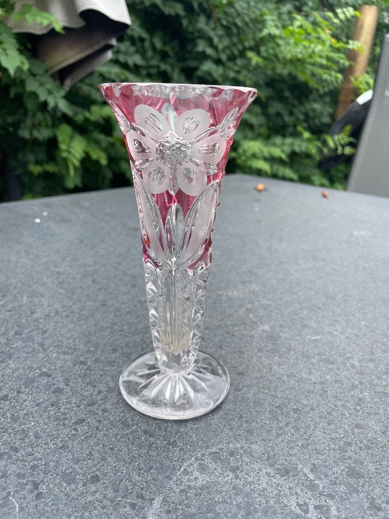 Vintage Hofbauer kristallen vaasje, 17cm, Antiek en Kunst, Ophalen of Verzenden