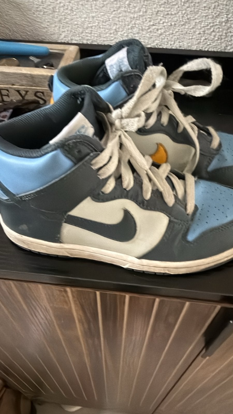 Nike Dunk High Sneakers - Blauw/Grijs maat 35, Gebruikt, Ophalen of Verzenden, Jongen of Meisje, Sportschoenen
