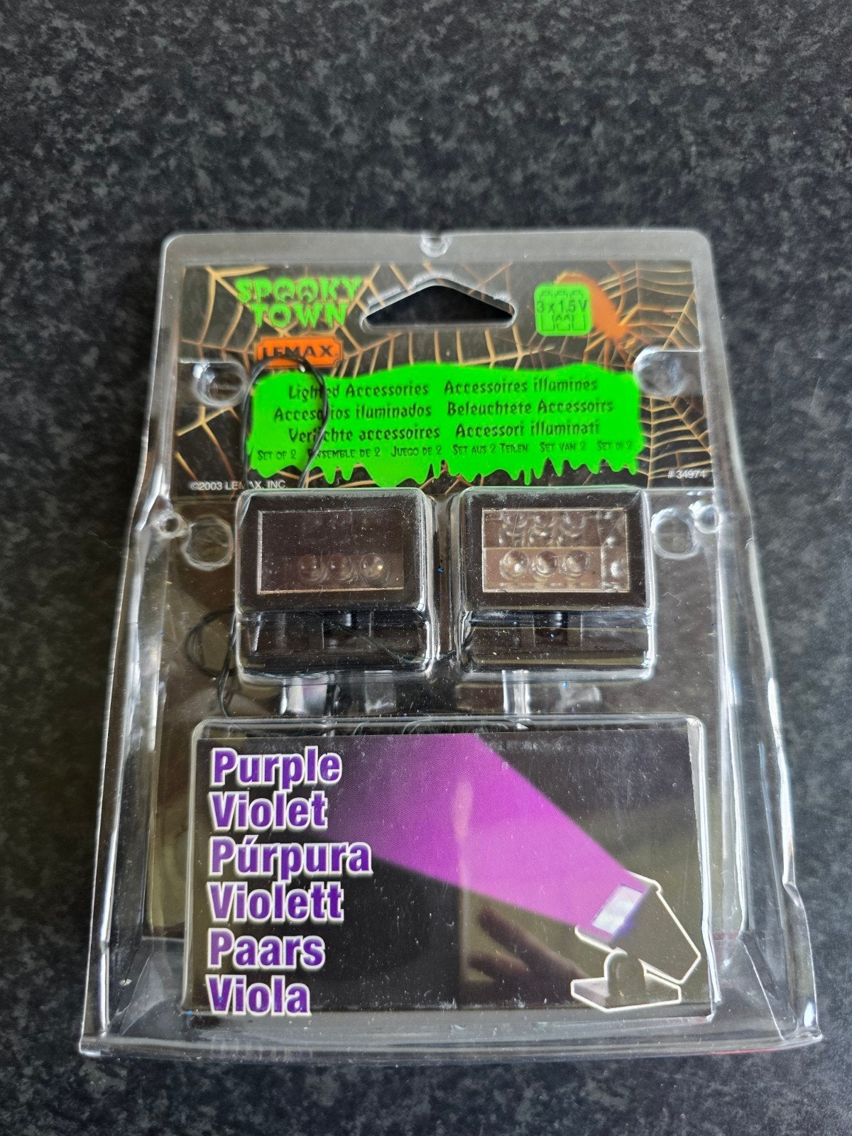 Lemax violet duo spotlight verlichting paars Spooky Town, Diversen, Ophalen of Verzenden, Zo goed als nieuw
