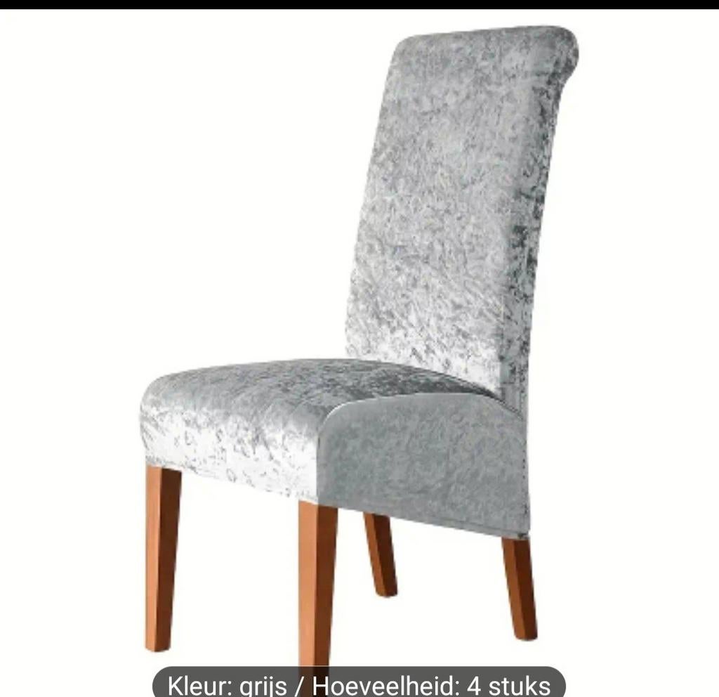Set van 6 Grijze Fluweel Stoelhoezen - Elastisch & Modern, Modern, Elegant, Fluweel, Nieuw, Ophalen of Verzenden, Vier