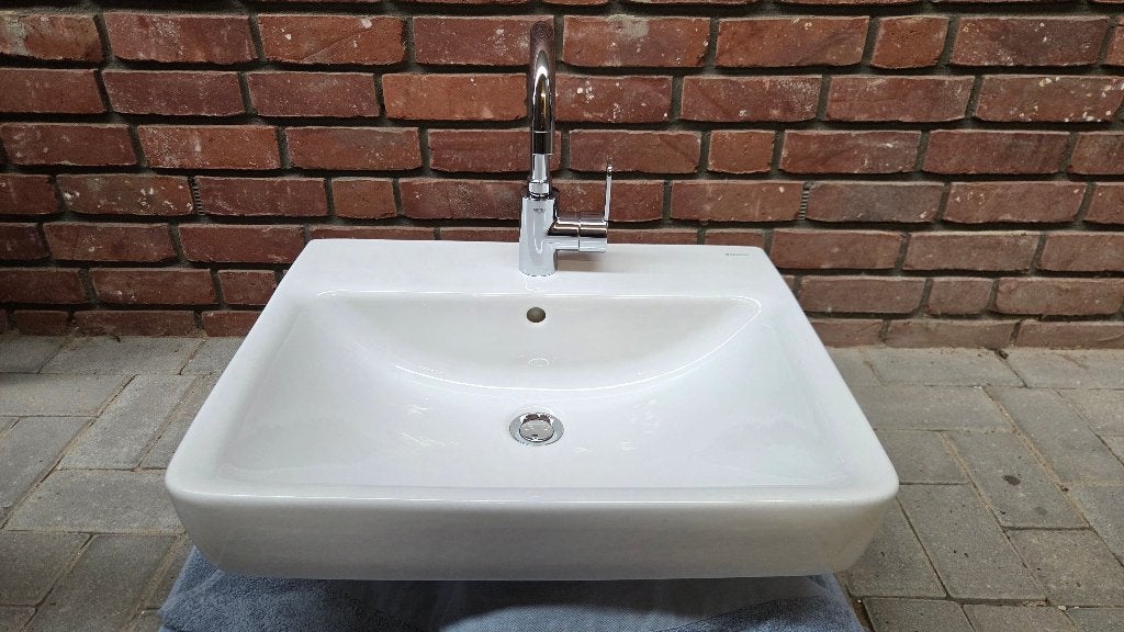 Geberit Renova Plan wastafel 60x48cm + Grohe Eurostyle kraan, Ophalen, Nieuw, Wastafel