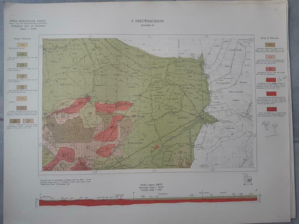 15 / geografische kaart 8. Nieuweschans met Midwolda, Boeken, Ophalen of Verzenden, 1800 tot 2000, Nederland, Landkaart