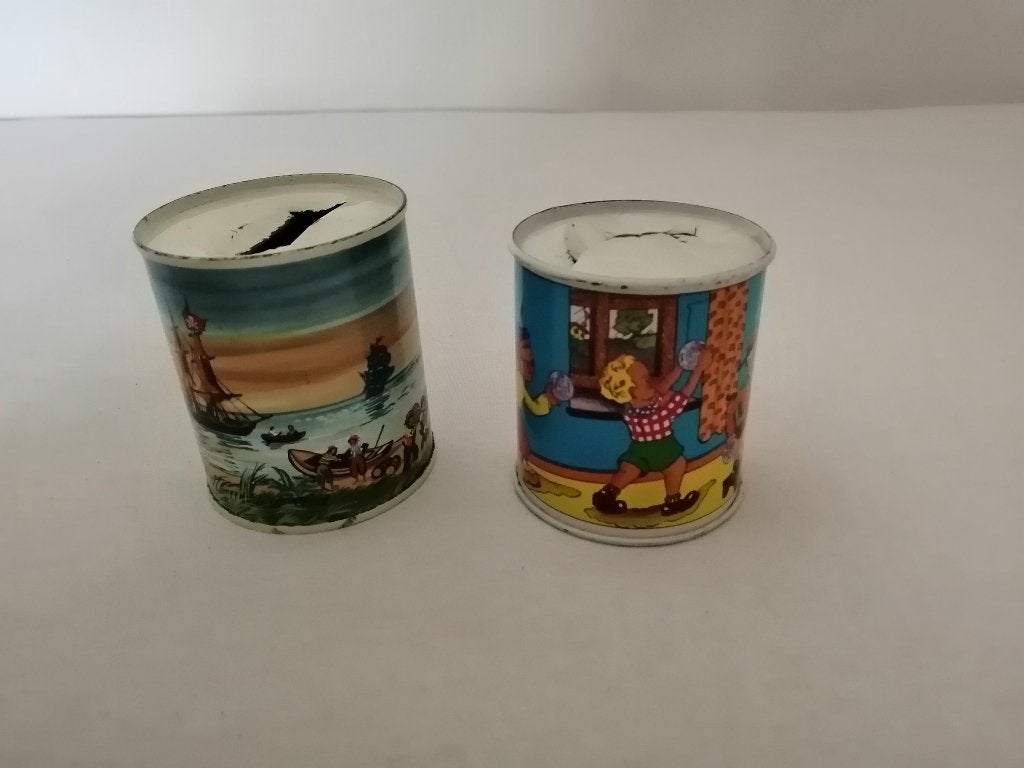 2 oude spaarpotten, Verzamelen, Ophalen of Verzenden, Gebruikt, Metaal of Blik, Overige thema's