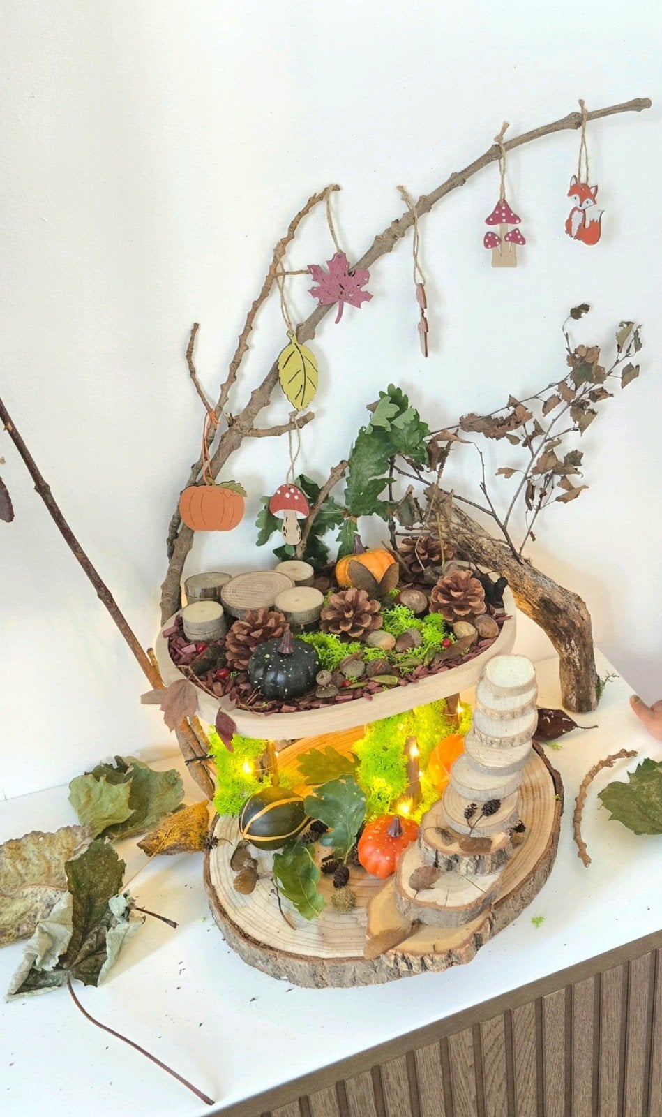 Unieke Herfst Tafel met decoratie, Huis en Inrichting, Hout, Ophalen of Verzenden, Bruin, Landelijk