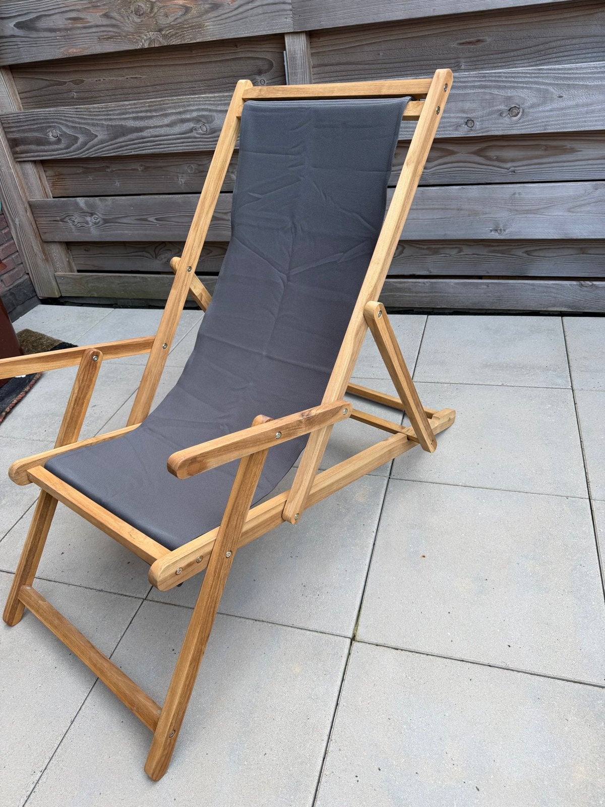 VidaXL inklapbare strandstoel massief teakhout grijs, Ophalen, Zo goed als nieuw, Teakhout, Inklapbaar