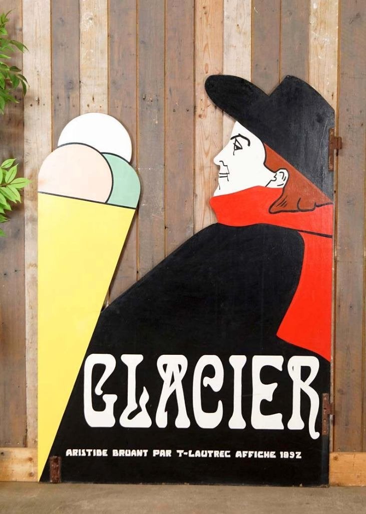 Dubbelzijdig beschilderd reclamebord 'Glacier' - uithangbord, Ophalen, Reclamebord, Gebruikt, --