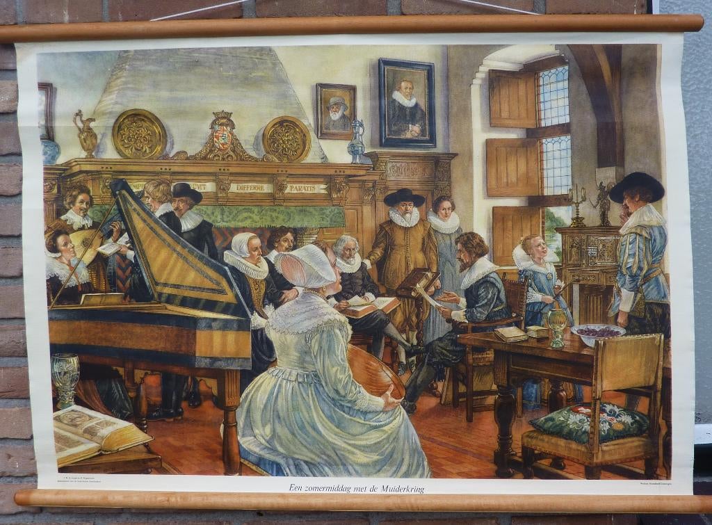 Een oude schoolplaat met een fraai cultureel gebeuren, Antiek en Kunst, Antiek | Schoolplaten, Geschiedenis, Ophalen of Verzenden