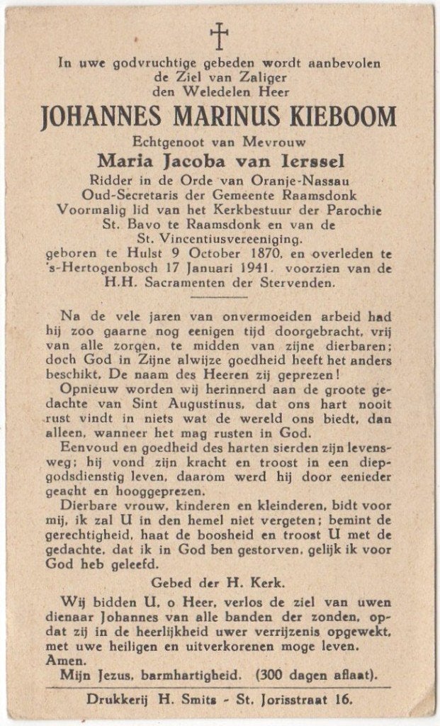 Johannes M. Kieboom 1870 Hulst + 1941 Den Bosch, 70 jaar, Verzamelen, Verzenden