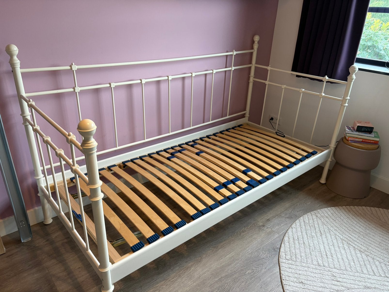 Meidenbed met spijlen, Ophalen, 90 cm, Eenpersoons, Wit