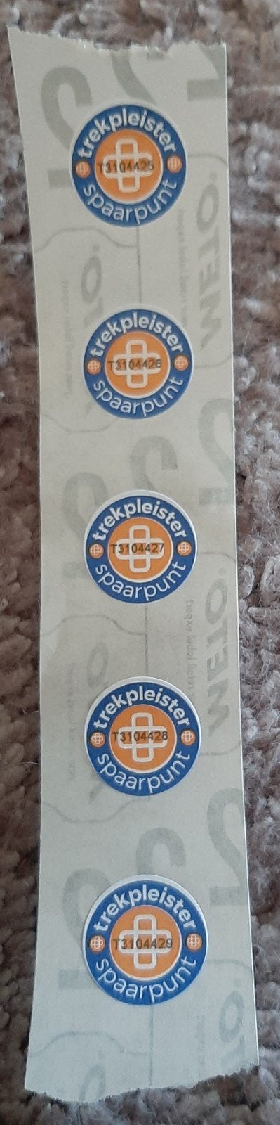 Trekpleister 5 handdoekzegels/textielzegels., Ophalen of Verzenden, Winkel, Super of Benzinepomp, Zegels, Bonnen of Punten