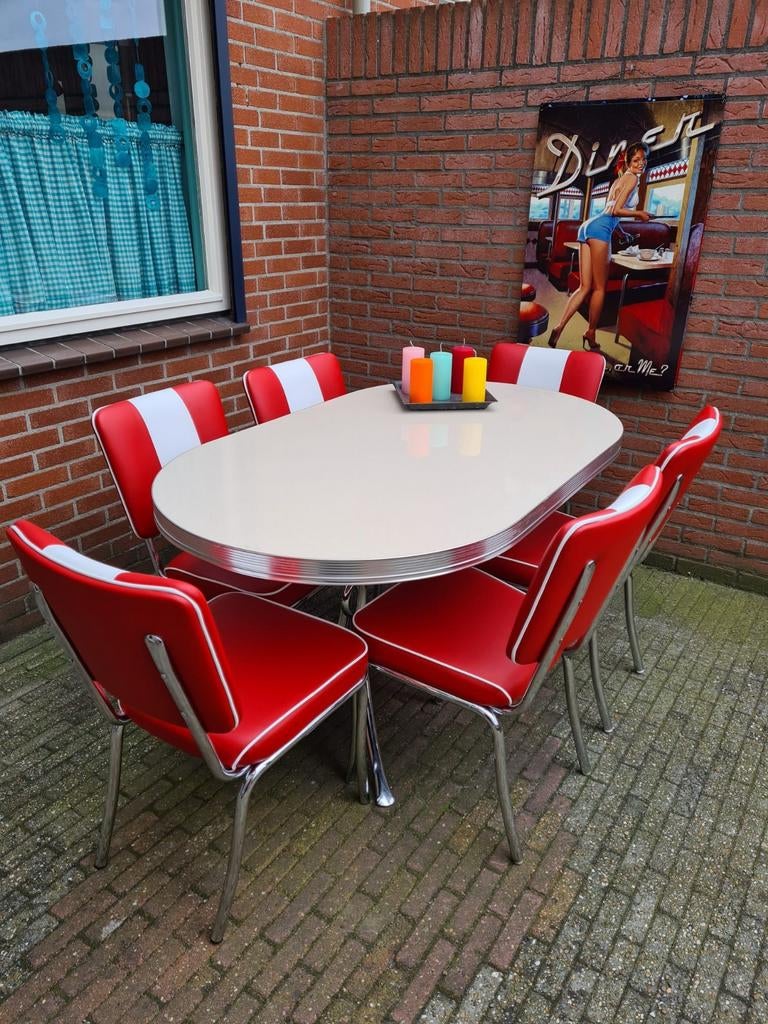 FIFTIES SIXTIES BEL AIR DINER STOELEN MET TAFEL AMERIKAANS, Huis en Inrichting, Stoelen, Ophalen, Overige materialen, Vijf, Zes of meer stoelen