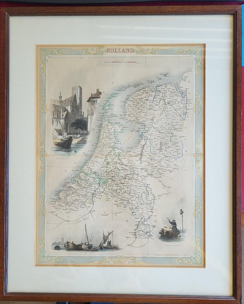 Antieke gravure Map of Holland by J. Rapkin, Antiek en Kunst, 44 cm, Ingelijst, 1800 - 1899, Ophalen of Verzenden